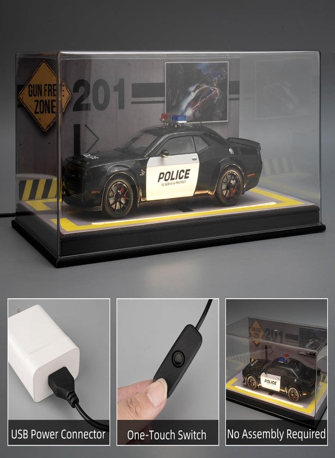 LOVEPOSELY Acrylic Display Case with 1/24 Dodge Challenger SRT Hellcat Police Car, Clear Display Box with Leather Base and Light Strip with Car Park View Panel for Collection Display Decoration - Image 4